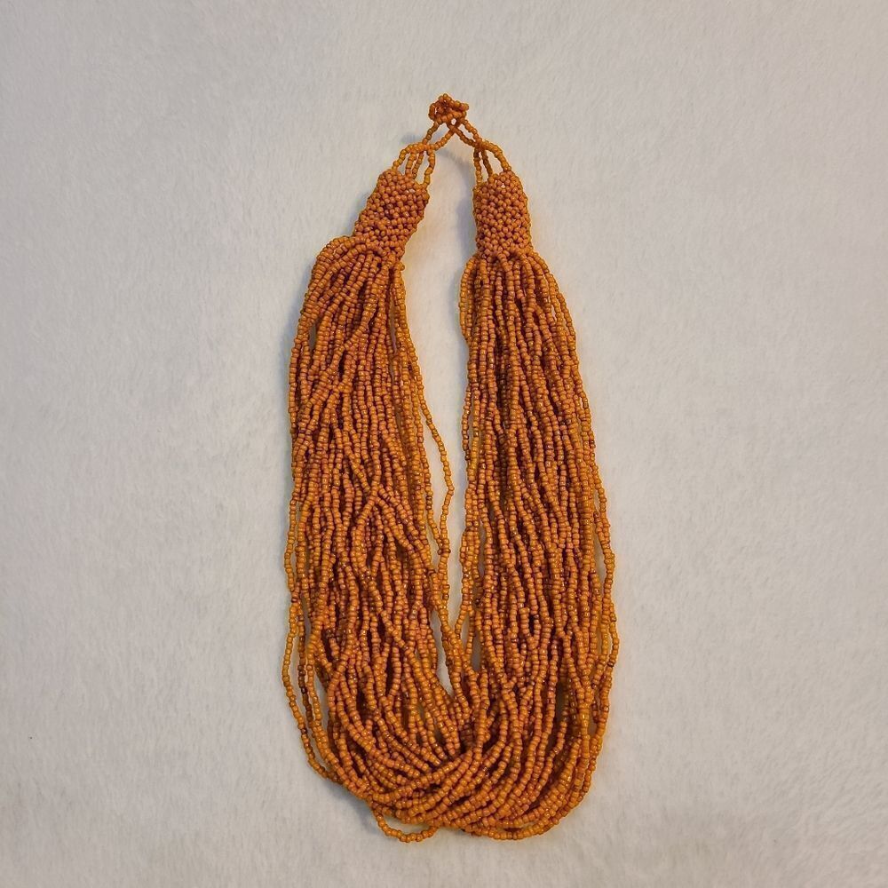 🌿Vintage orange beaded necklace, multi strands.